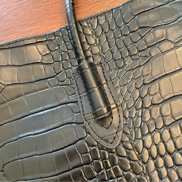 Faux Croc Black Shoulder Bag Purse - Picture 8 of 9